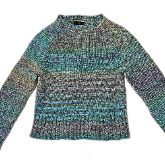 J. Crew Italian Space-Dyed Cotton & Wool Sweater XS (0-2) Blue Green Crew Neck - Picture 6 of 11